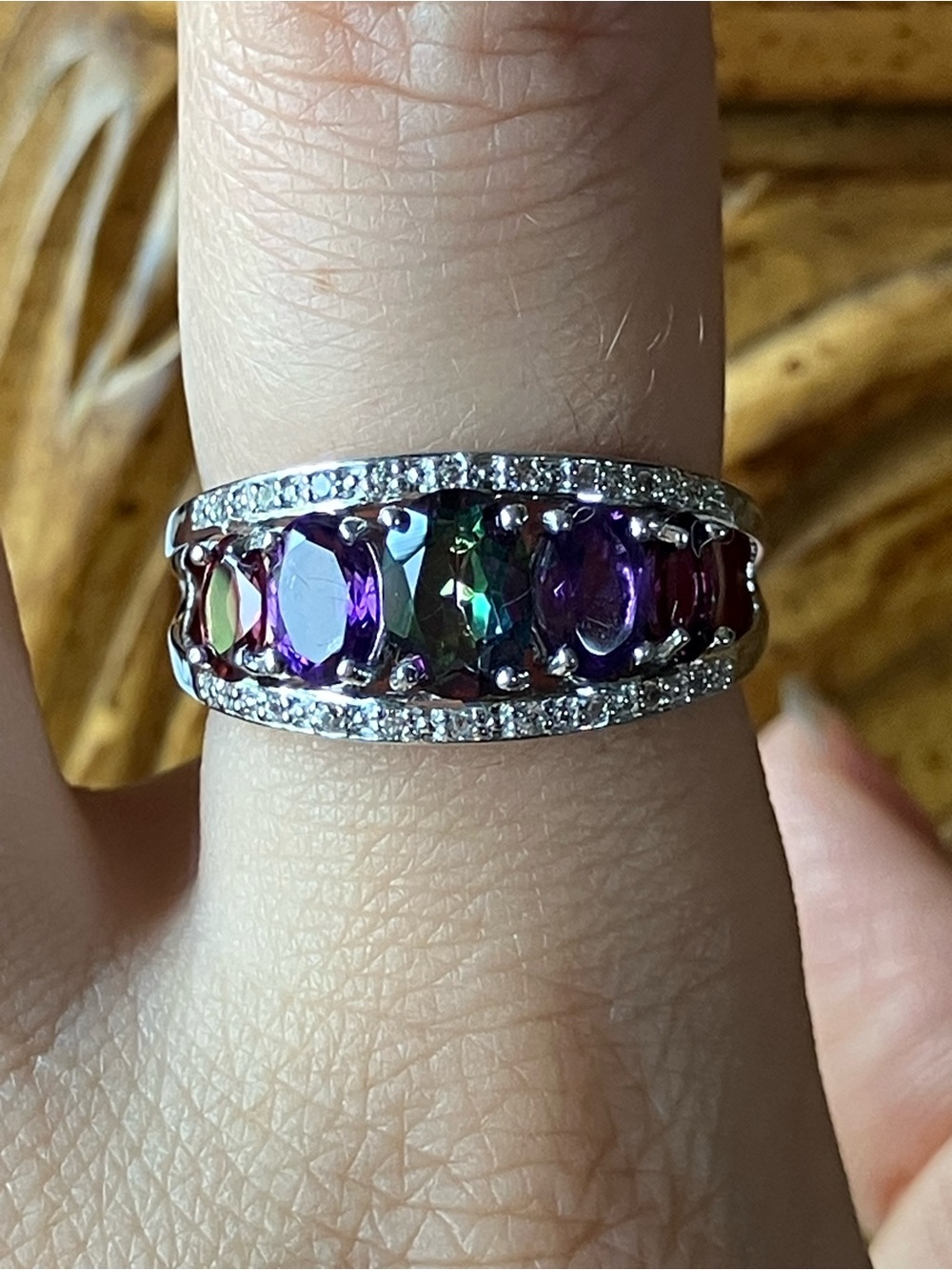 Mystic Quartz Multi Gemstone Ring Size 8